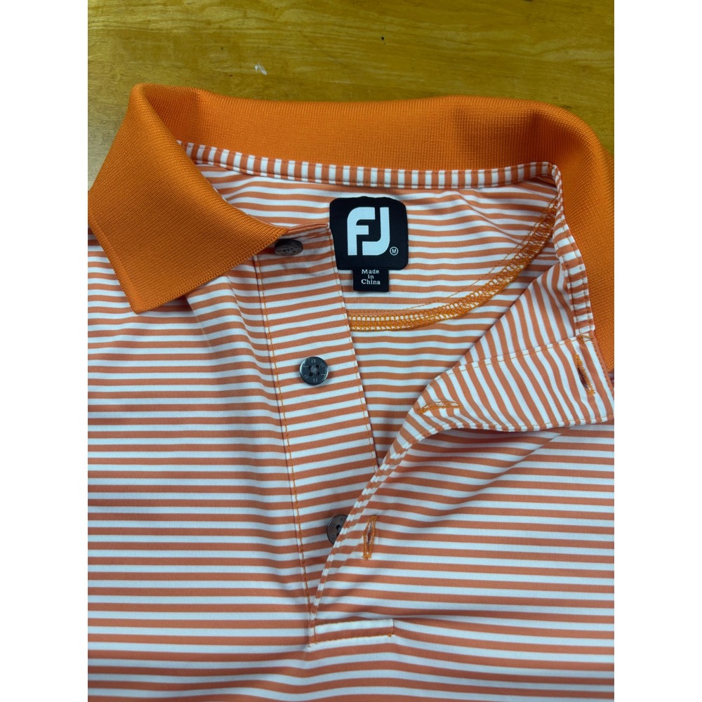 FootJoy Mens Striped Golf Polo Shirt Orange White Short Sleeve Size Medium FJ - Picture 4 of 6
